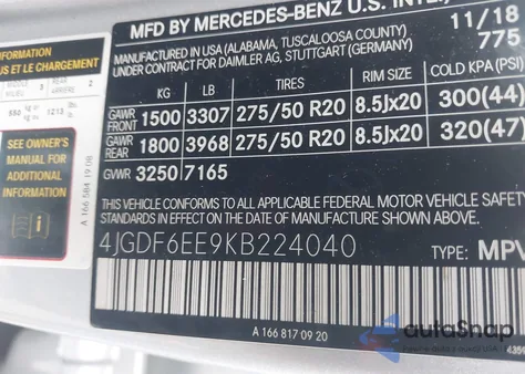 2019 Mercedes-Benz Gls 450 4Matic z USA, uszkodzony, nr VIN 4JGDF6EE9KB224040
